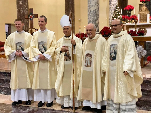 (l-r) Br. Jack Tierney, O.S.A., Br. Dan Madden O.S.A., Bishop Robert Prevost, O.S.A, Fr. Michael Di Gregorio, O.S.A., Prior Provincial and Fr. Omero Sanchez, O.S.A.