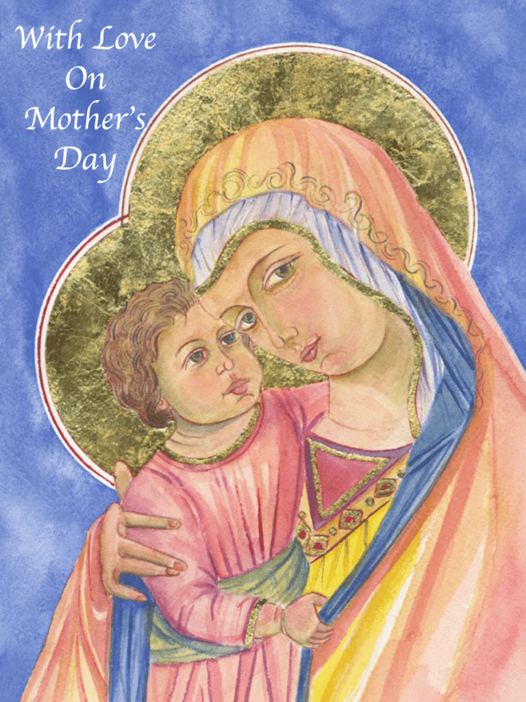 With Love on Mother's Day mass card featuring Our Mother of Good Counsel.