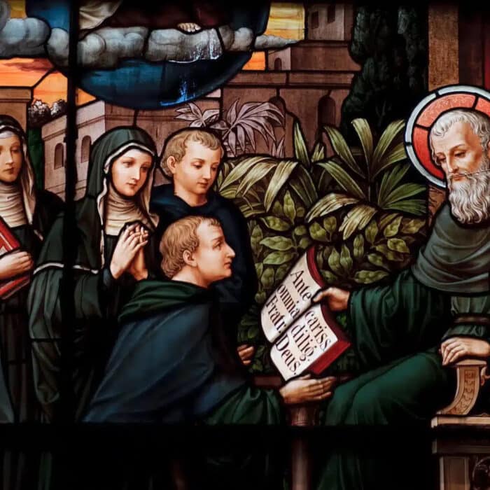 Artwork of Saint Augustine sharing The Rule of St Augustine with others