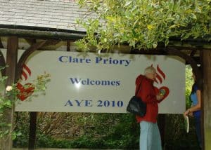 Sign welcoming participants to the Clare Priory in Suffolk, England, for the Augustinian Youth Encounter in 2010. 